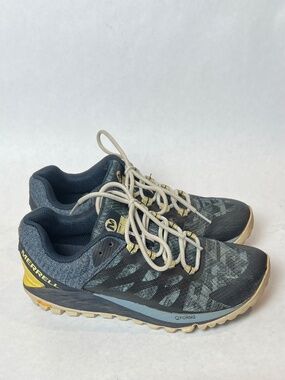 Merrell Antora 2 Trail Running Shoes Size 7 - Blue Graphic / Yellow Heel